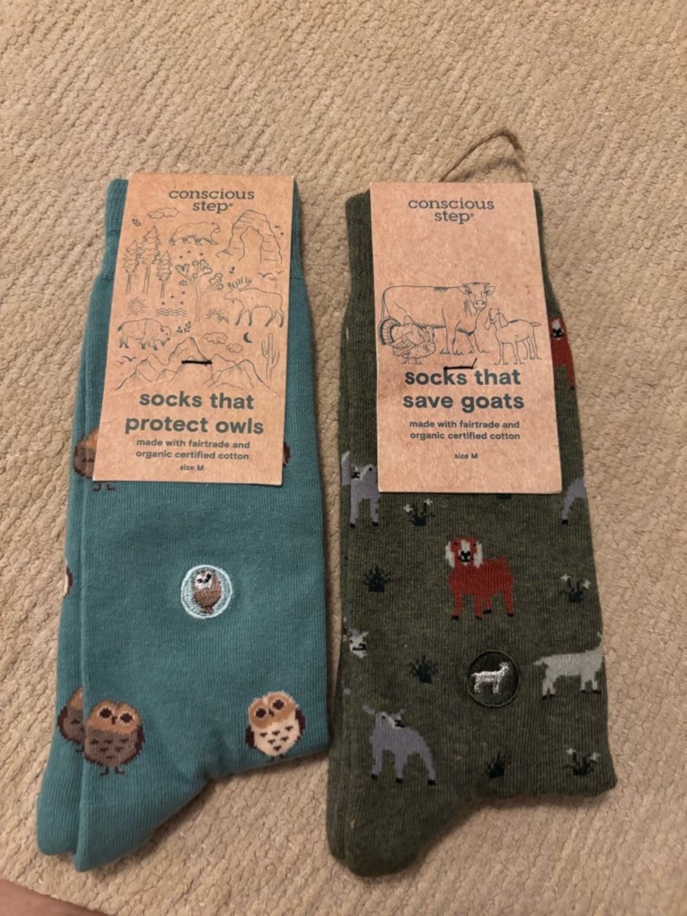 Men's Crew Socks - Teal Owl & Olive Goat - Pack of 2